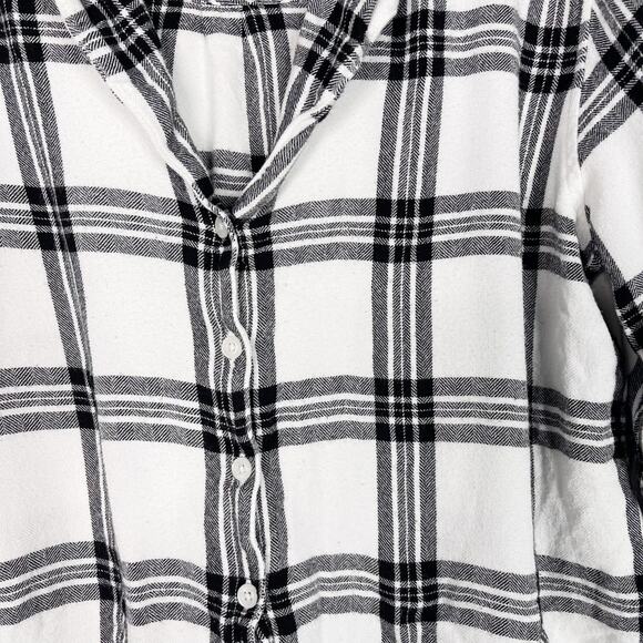Rails Small White Black Long Sleeve Short Set Onyx Plaid Top Button Down Flannel - Picture 5 of 8